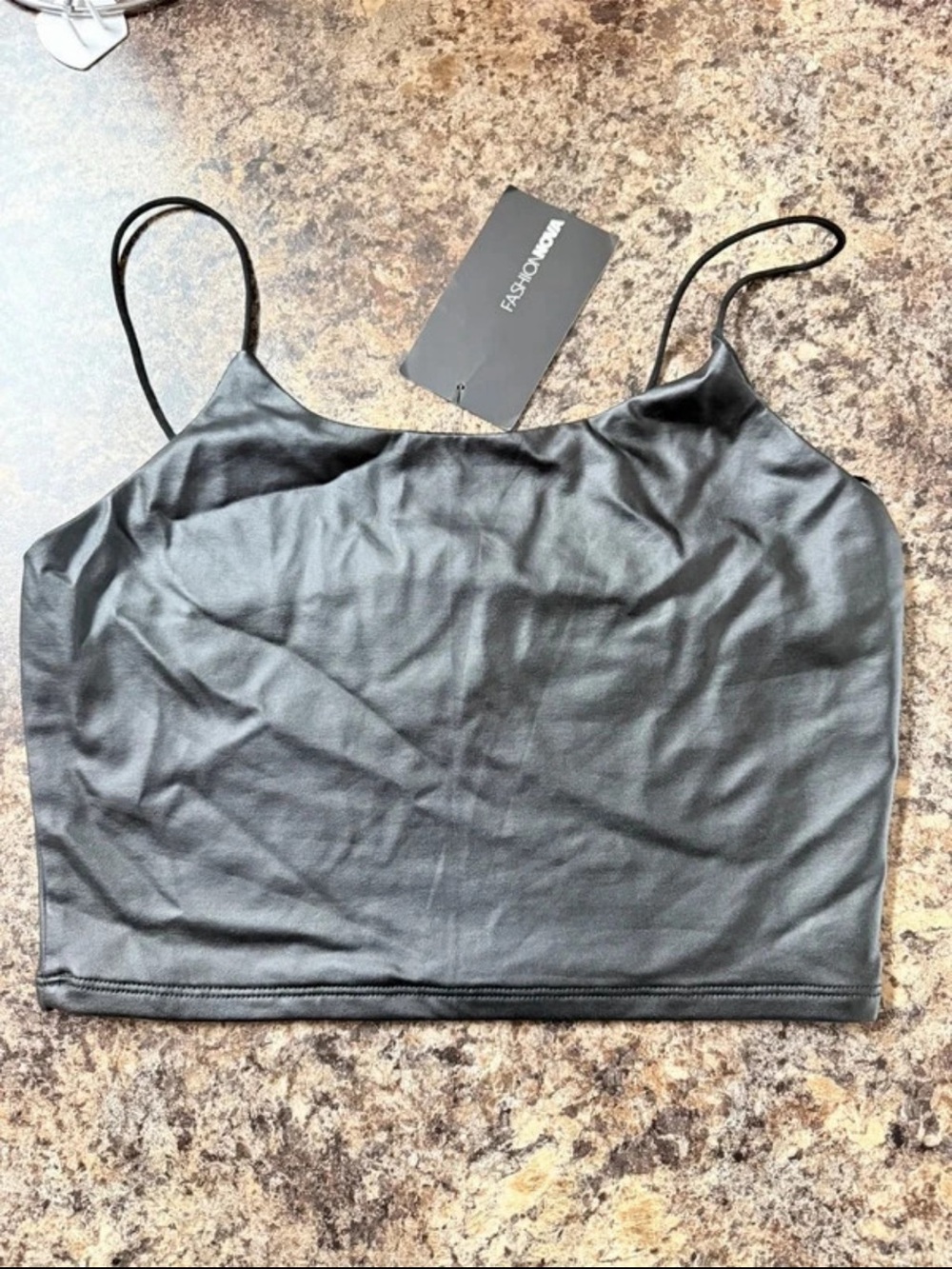 Fashion Nova Black Satin Cami Crop Top